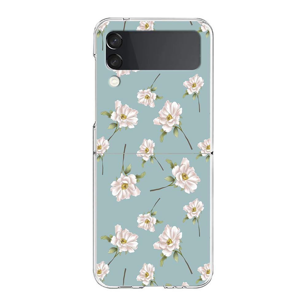 Flower Phone Case For Samsung Galaxy Z Flip 3 4 5 Hard Folding Clear PC Bumper For Samsung Z Flip3 Transparent Back Cover