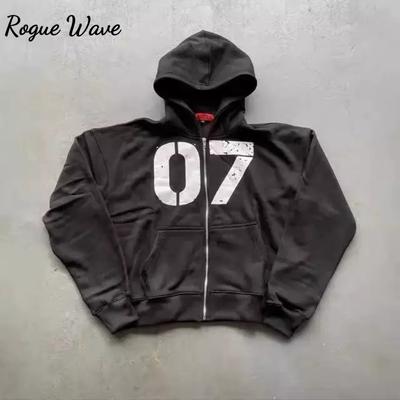 RogueWave Streetwear Y2K Casual Zipper Cardigan Fashion Digital Print Hooded
