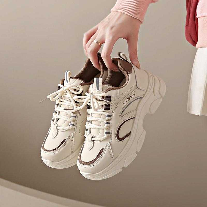 Fashion CRLAYDK Fashion Womens Walking Shoes Platform Chunky Walking Sneakers Lace Up Casual Leather Running Ladies Sports Tennis