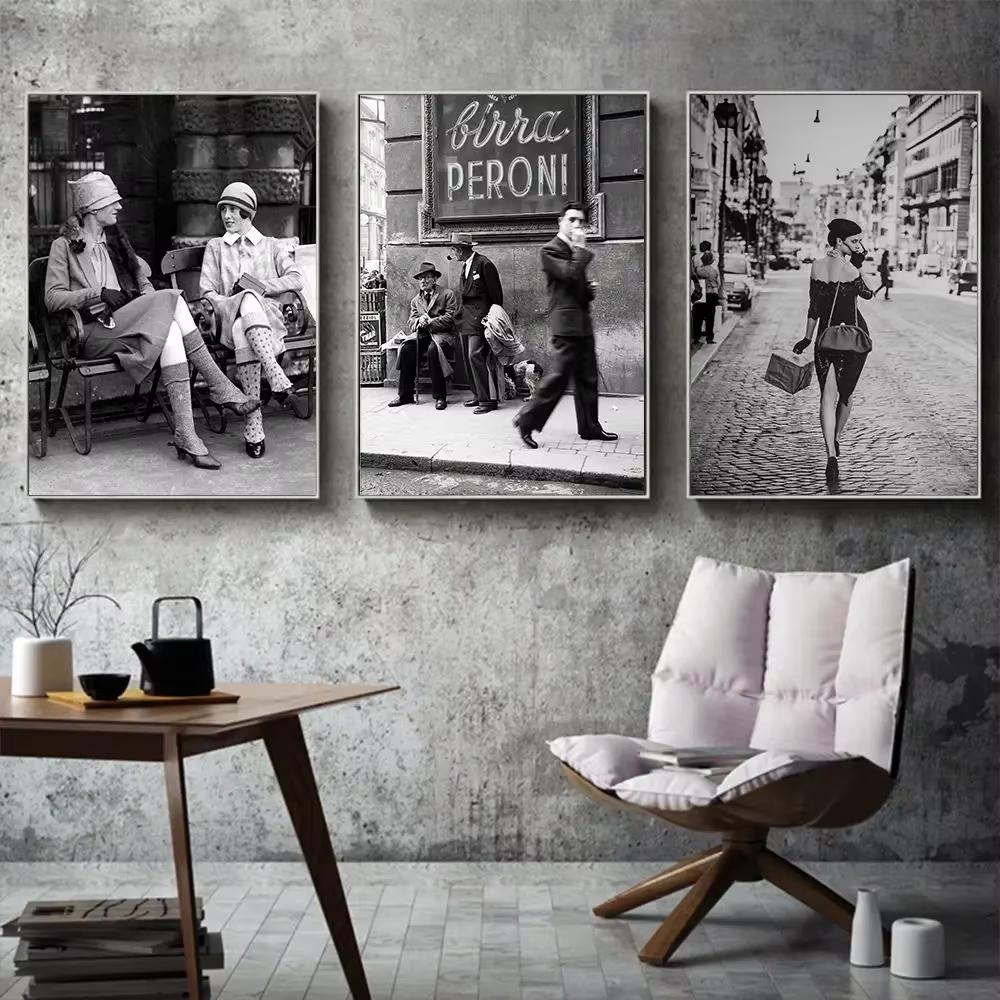 Fashion Black And White Vintage Photography Print Italy Paris Street Poster Wall Art Canvas Pictures Living Room Decor