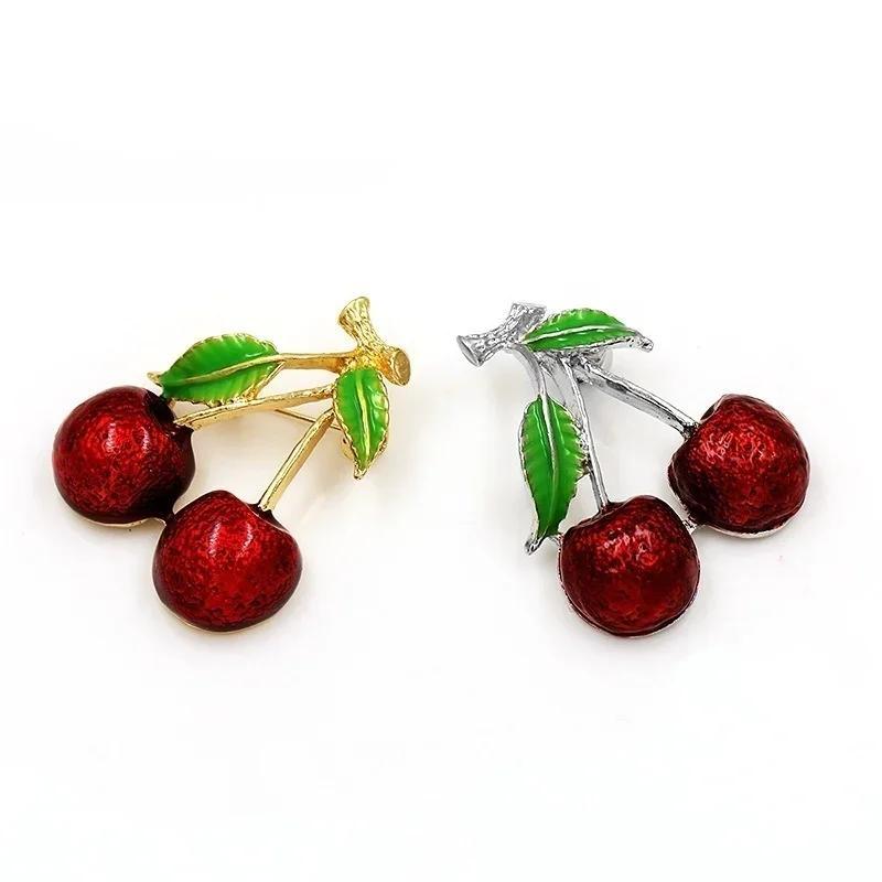 Fashion Cute Red Enamel Brooches for Kids Cherry Brooch Corsage Small Bouquet Hijab Pins Feminino Party Dress Accessories Gifts