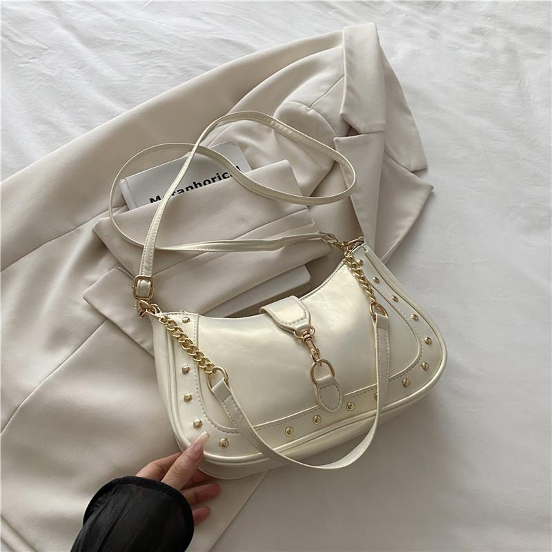 Fashion Solid Color Underarm Handbag Rivet Hook Small Square Bag