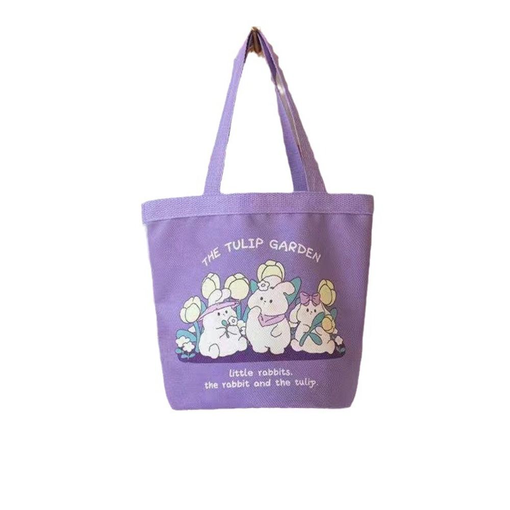 

Cartoon Rabbit Canvas Handbag Large Capacity Canvas Lunch Bag Portable Canvas Bucket Bag Lady A