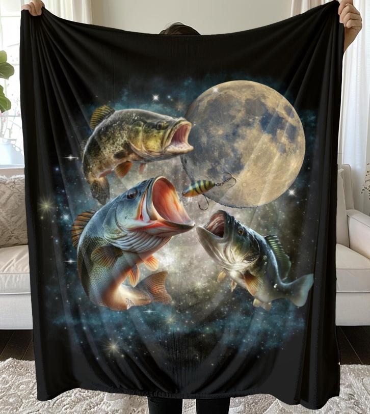 Vintage 90s Largemouth Bass Fish Blanket, Mens Blanket, Fish Gift, Fisherman Gift, Boy Blanket, Cozy Blanket Home Decoration