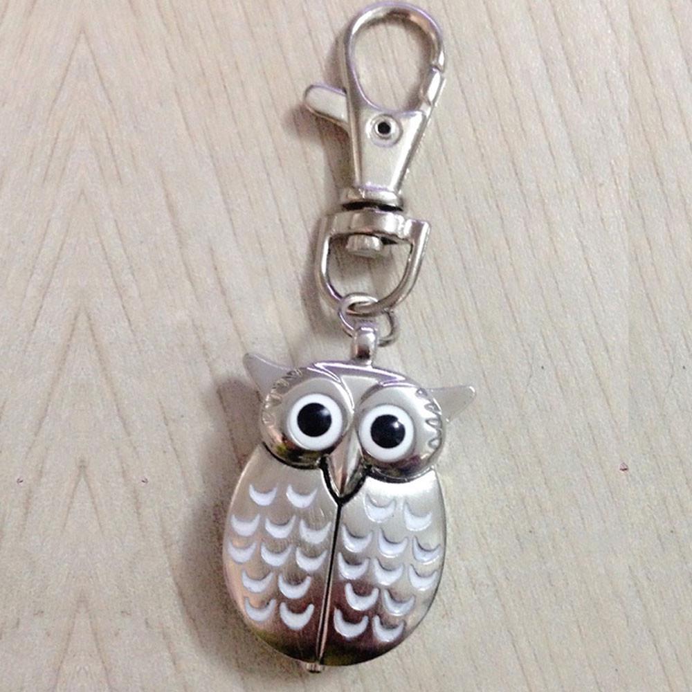 New Fashion Cute Flip Style Small Owl Necklace Hanging Watch Keychain Cartoon Pocket Watch On Chain Pendant Birthday Gifts
