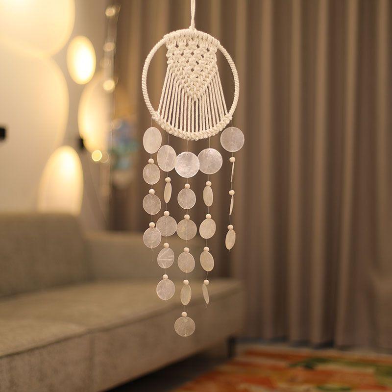 Seashell Wind Chime & Dream Catcher Pendant - Handmade Heart Ornament for Indoor Room Decor