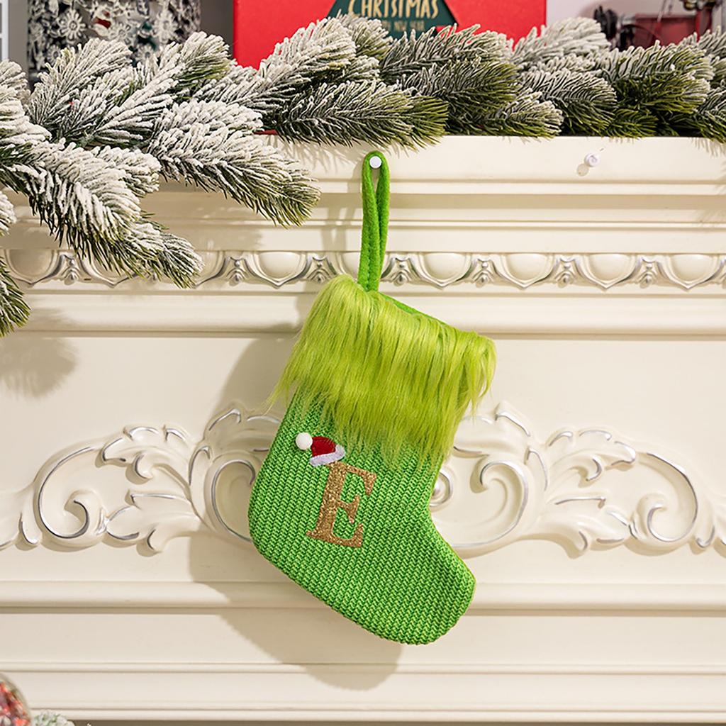 26 Letter Christmas Stockings Green, 8 Inch Christmas Stockings Suitable For Christmas Tree Fireplace Decorations