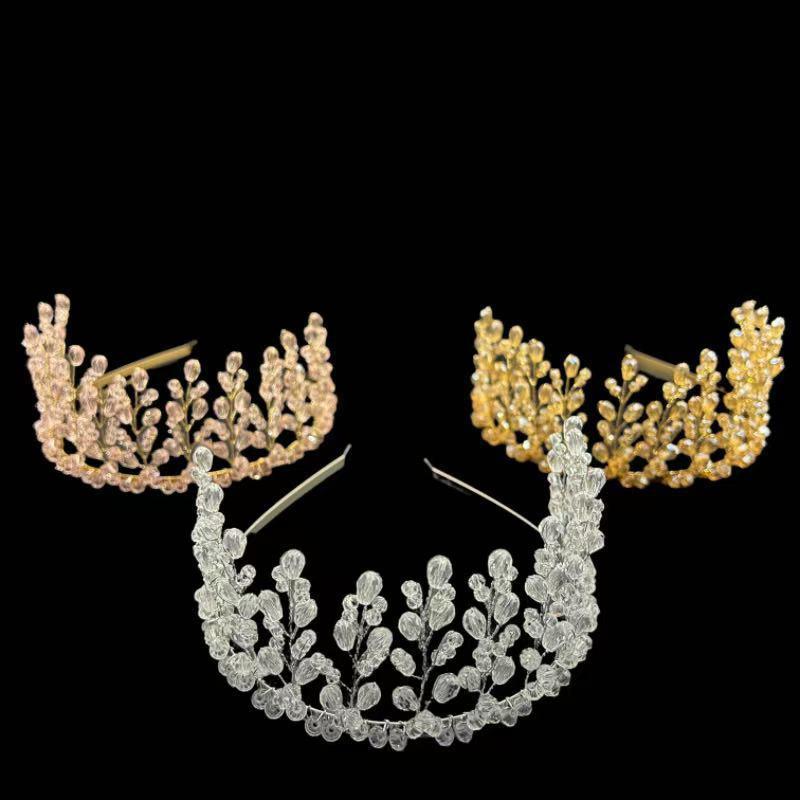 Handmade Crystal Hairband Women Wedding Party Bridal Headpiece Asymmetrical Design Champagne Pink