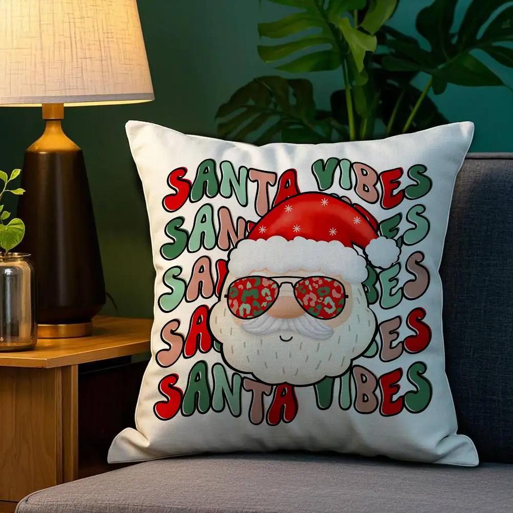 Cool Santa Claus Pillow Case Plush Fabric Soft Double Sided Print Sofa Cushion Cover Throw Pillow Covers