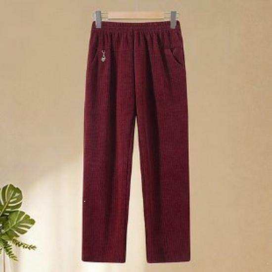 Mom's Summer Ice Silk Elastic Waist Straight-Leg Casual Pants - Chinese Style, Loose Fit for Middle-Aged & Elderly Women