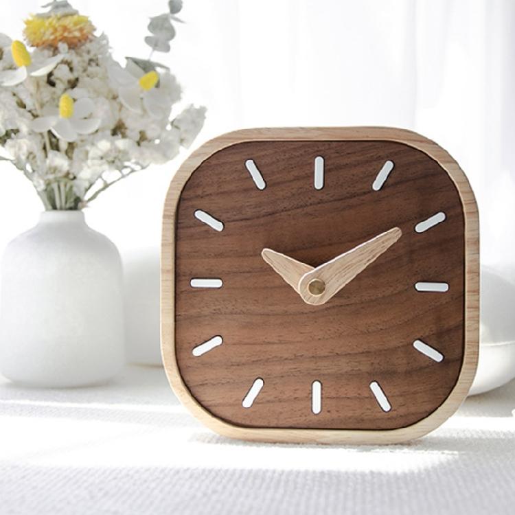Small Scale Wood Desk Clock with Luxurious Walnuts Tone Silents Bedsides Clock for Gifting