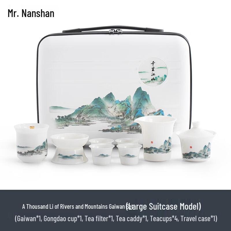 Nanshan Mr. Chinese Ceramic Travel Tea Set - Thousand Li Rivers and Mountains