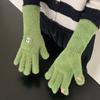 Travel gloves women autumn and winter gentle college wind solid color knitted fingers warm and cold cycling older children spring