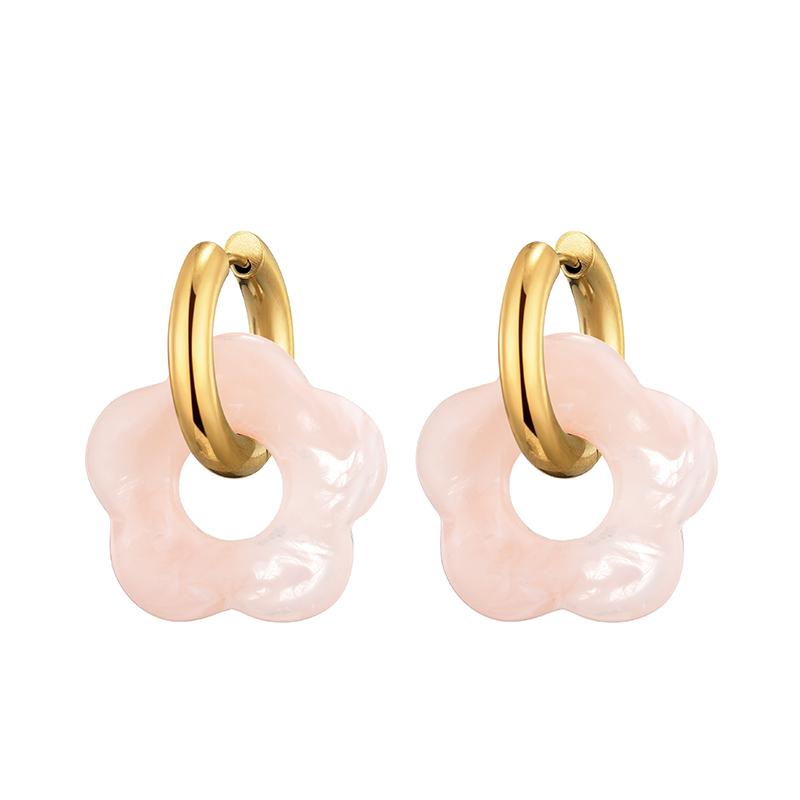 New Flower Resin Acrylic Drop Earrings Gold Color Round Circle Stainless Steel Ear Buckle Hoop Earrings For Women Jewelry Gift
