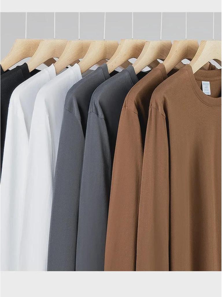 Schweres 500g Langarm-T-Shirt aus reiner Baumwolle für Herren, Braun – Perfekt für Paare im Frühling und Herbst