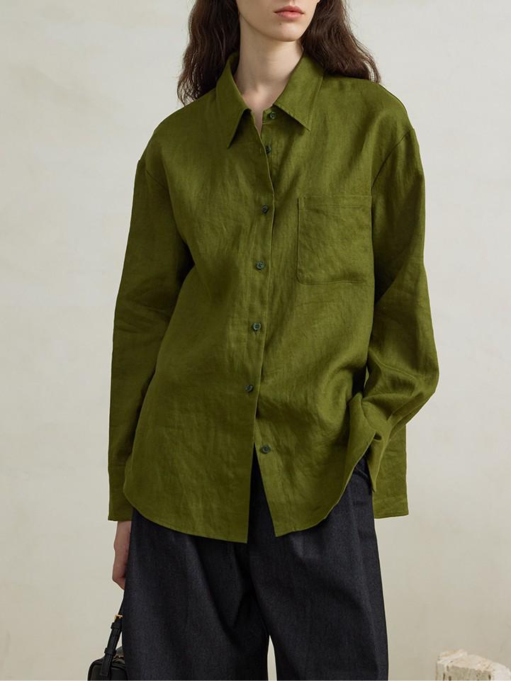 

Redemption Women s 100% Linen Green Long Sleeve Shirt, Early Autumn Style, Versatile Inner or Outer Layer Large