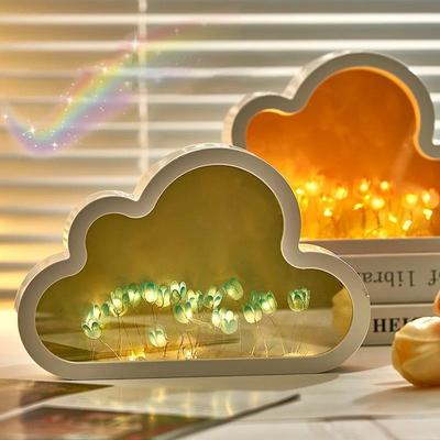Luce Notturna a Forma di Nuvola Fatta a Mano Fai da Te Tulipano INS Cuore da Ragazza Soggiorno Luce Notturna Piccolo Specchio Ornamenti Luminosi da Tavolo