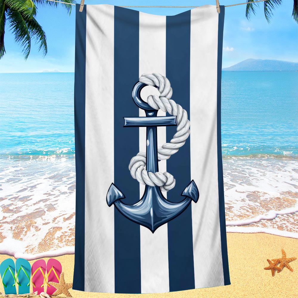 Nordic painted ship anchor digital-printed polyester Superfine fiber double-sided fleece Beach vacation bath towel, beach towel
