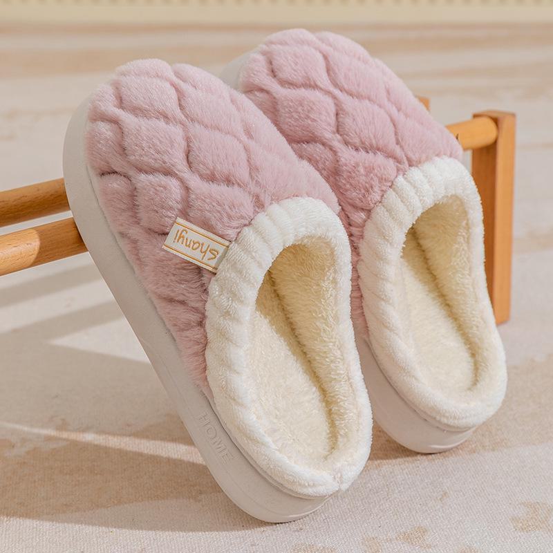 Women's and Men's Non-Slip Plush Cotton Slippers for Spring, Autumn, and Winter