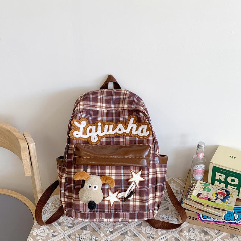 

School Bag Junior High School Girls College Students Fashion Plaid Bag High Value Large Capacity Backpack