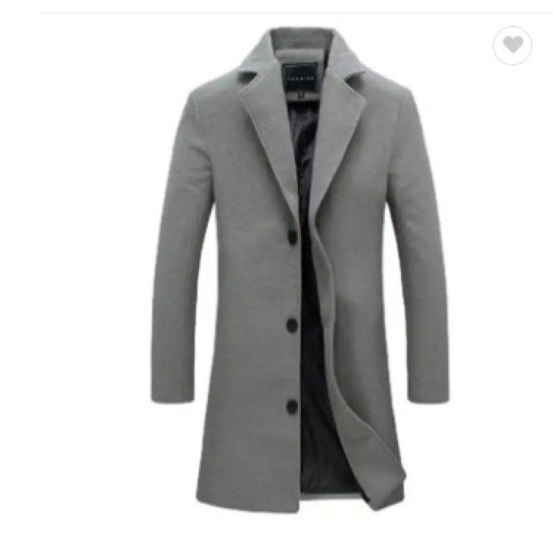 Mens Long Woolen Trench Coat Large Size Single Color Woolen Coat
