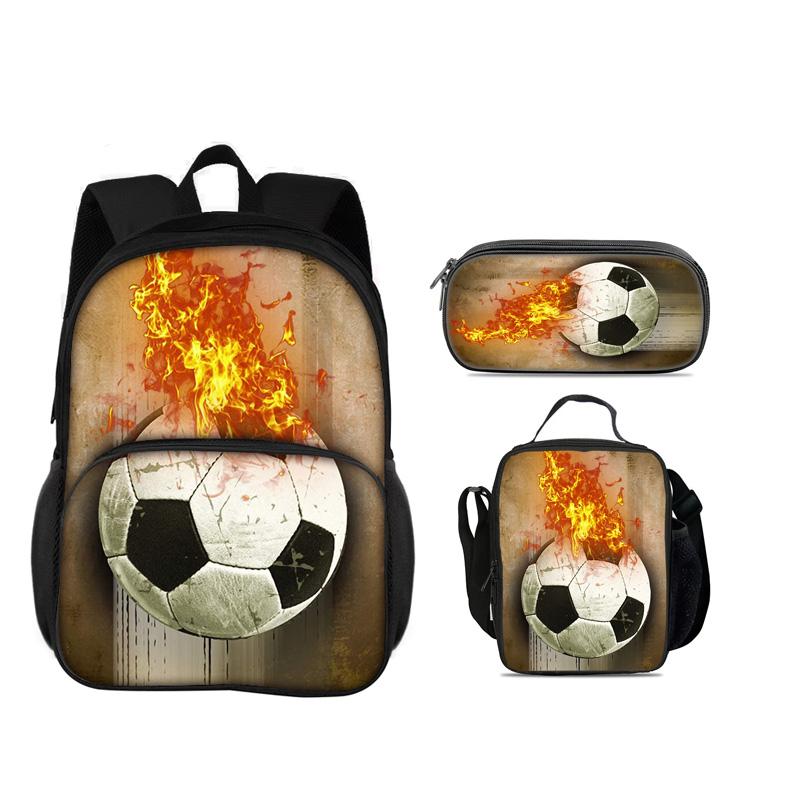 Fußball neue runde Fronttasche Rucksack Federmäppchen, Kühlpack, 3er-Set, der beste Begleiter für Schüler und Schülerinnen in der Schule