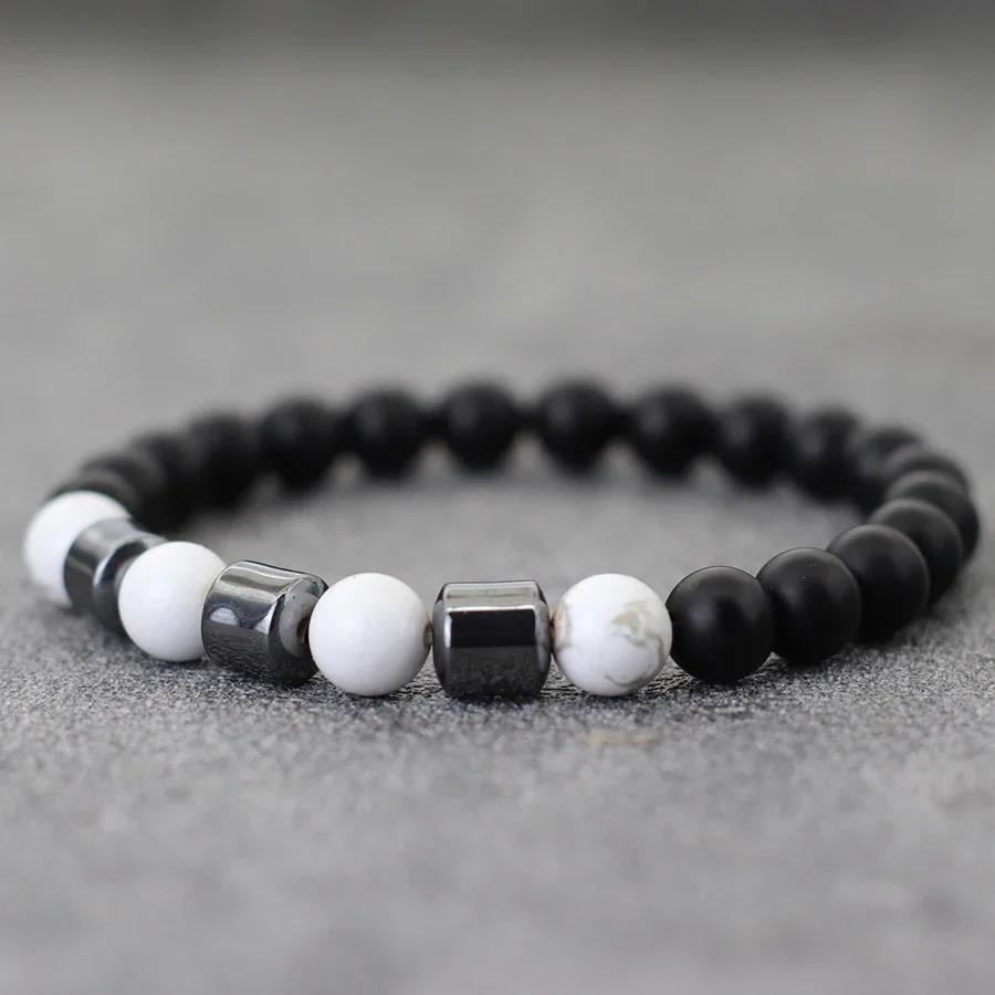 Unique Natural Colourful Stone Bracelet Men 8mm Howlite Tiger Eyes Hematite Beads Energy Bangles Meditation Leisure Homme Joias