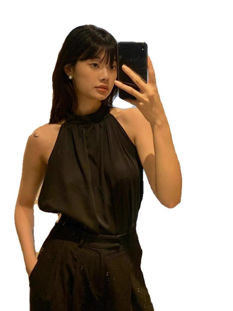Women's French-Style Sweet & Spicy Sleeveless Blue Halter Tank Top
