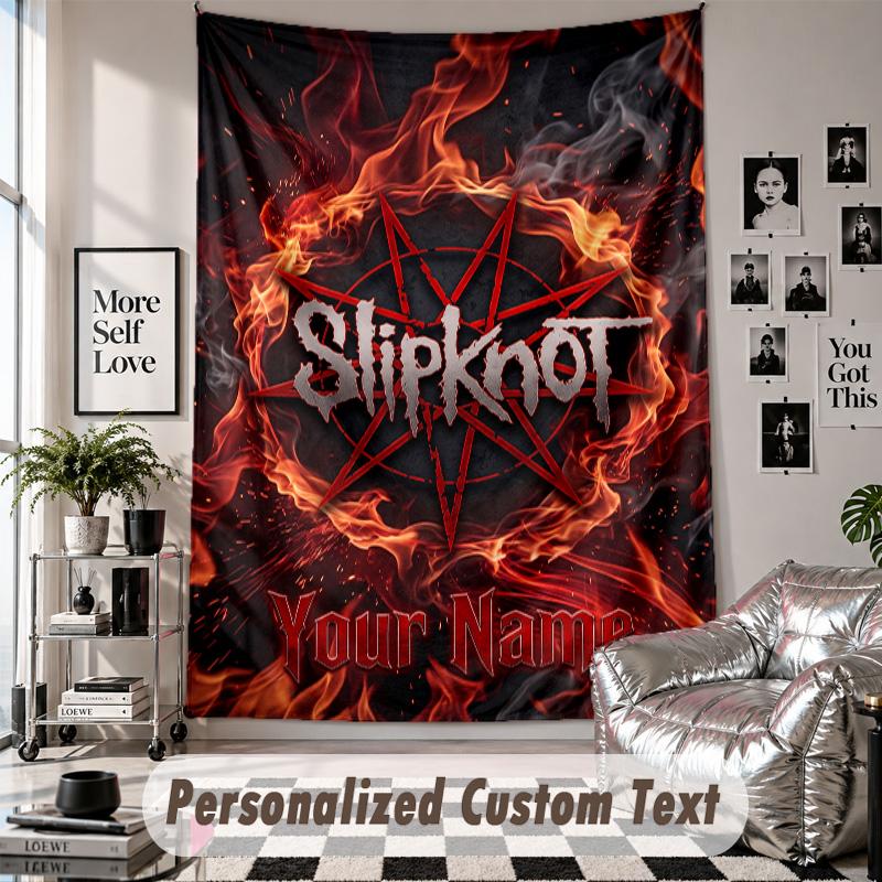 Wall Hanging Tapestry With Custom Name & Text, Slipknot Decorative Tapestry For Bedroom