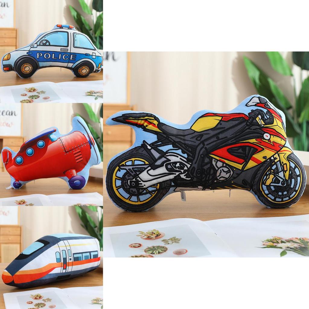 Childrens Aircraft Tanks Excavators Fire Trucks Bicycles Plush Pillows For Kids Bedroom