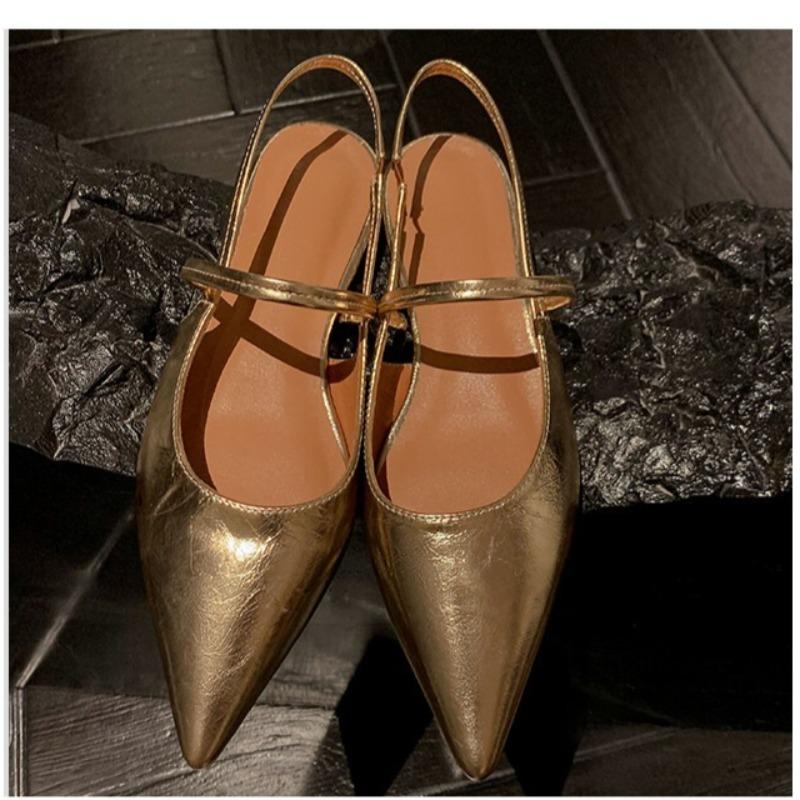 

Fashion Pointed Toe Gold Leather Flat Sandals Women Slingback Summer Shoes Narrow Band Gladiator Sandalias Sexy Ladies Party Shoes 40 золотой
