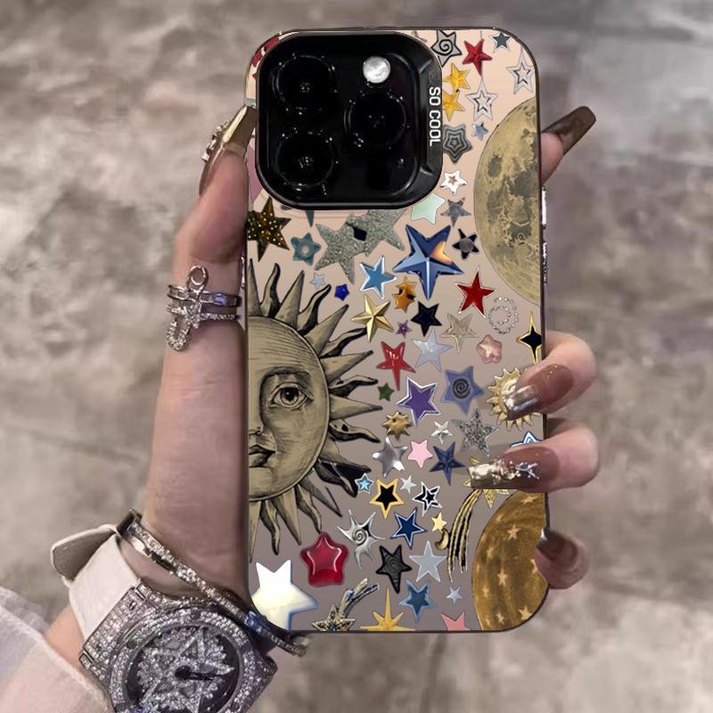 

Colorful Star Moon Electroplate Phone Case For Samsung Galaxy A06 A16 A23 A26 A34 A55 S25 Ultra S24 Plus S23 FE S22 S21 Cover A53 5G