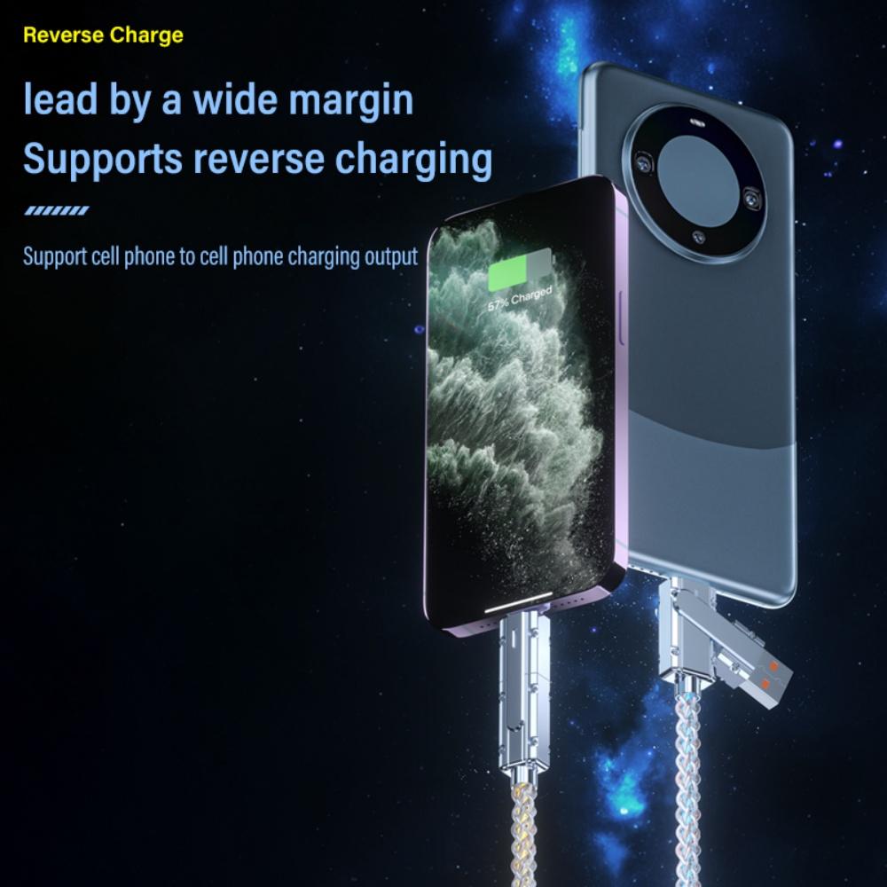 PD100W USB Type C Fast Charging Cable 4-in-1 Colorful Lights RGB Data Cable Multi-ports Charging Wire For Samsung Xiaomi Huawei