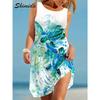 Sleeveless Dress Women O Neck 3d Print Midi Dresses Comfortable Plus Size 8XL Beach Clothing