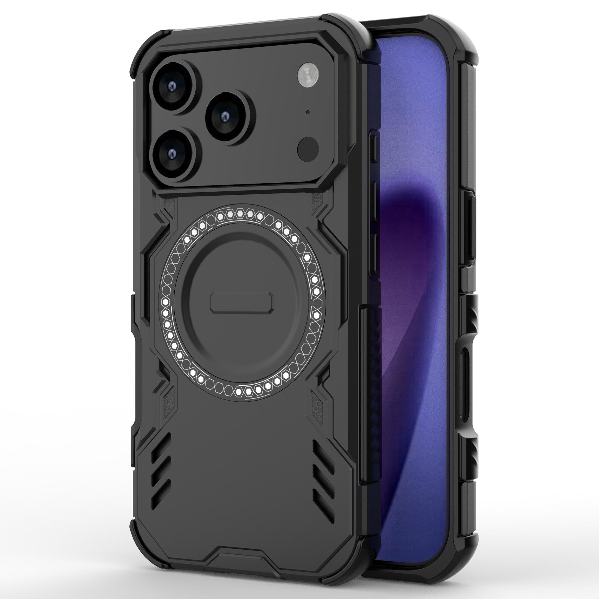 

For iPhone 17 Pro Magnetic Case Butterfly Armor Hollow Heat Dissipation PC+TPU Phone Cover Black