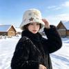 Women Thickened Warm Ear Protection Faux Fur Wide Brim Adjustable Fisherman Bucket Hat