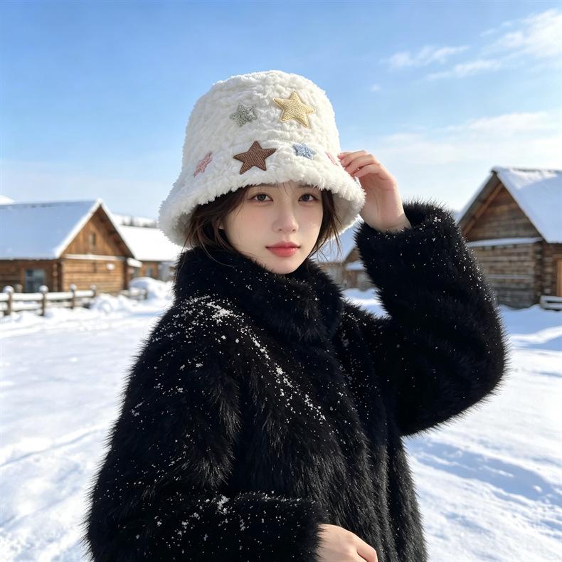 Women Thickened Warm Ear Protection Faux Fur Wide Brim Adjustable Fisherman Bucket Hat