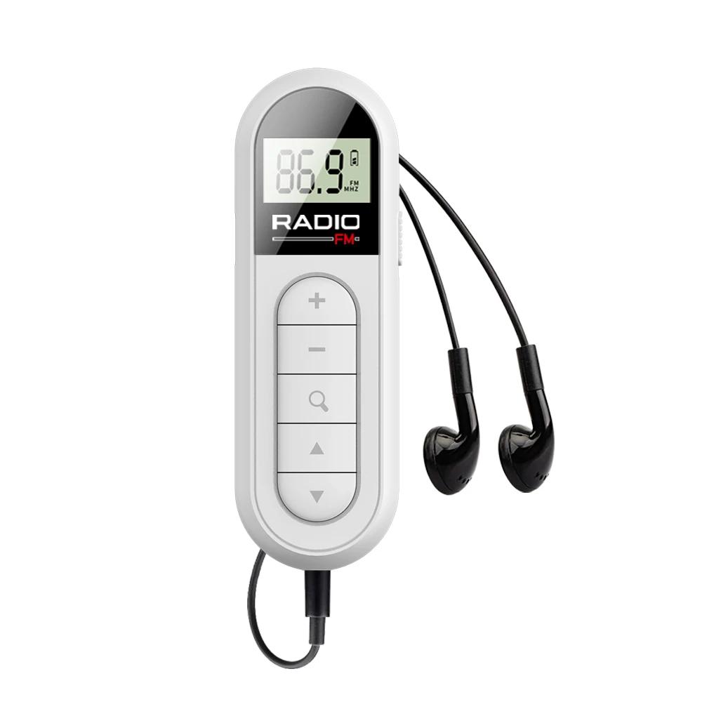

Mini Pocket FM Radio Portable 76-108MHZ Radio Receiver with Backlight LCD Display Wired 3.5mm Headphones Support Type-c Charging білий