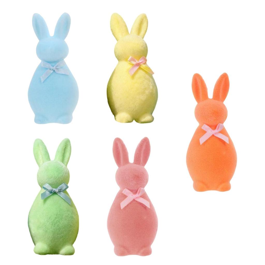 Mini Rabbit Sculpture Flocked Foam Crafts Bunny Collectible for Living Room Easter Table Centerpiece Decor