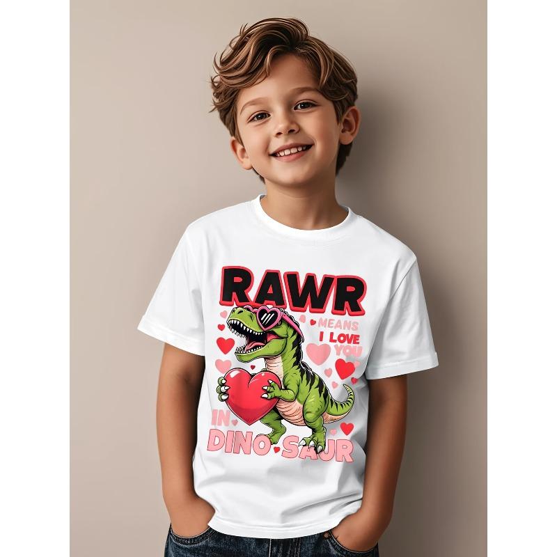 European sizes Rawr Means I Love You In Dinosaur Valentine's Day Novelty Awesome Graphic Kid T-Shirt Cute Kid T Shirts Street Style Tees Tops for Kid