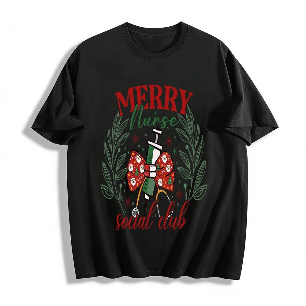 Merry Nurse Social Club Christmas Themed Nurse Casual Top Pure cotton T-shirt XXS