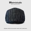 25 early autumn new striped retro forward hat women's vintage big head circumference duckbill hat beret tide