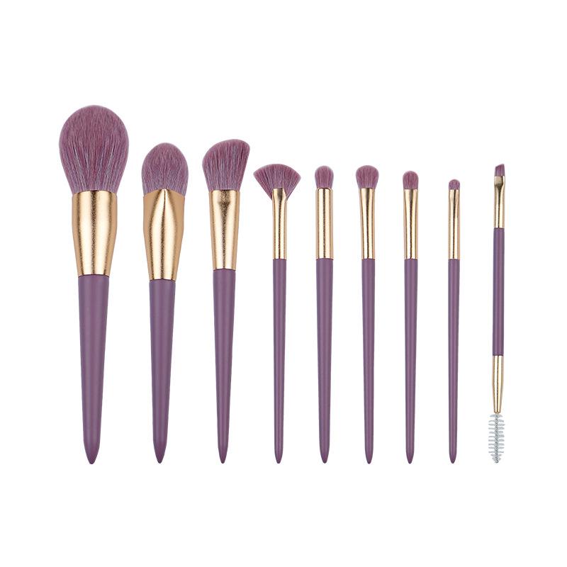 Purple Sweet Potato 9-Piece Makeup Brush Set - Synthetic Fibers for Eyeshadow, Foundation & Powder