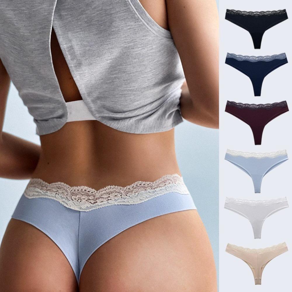 Women's Modal Cotton Blend Thongs, Soft Seamless Lace Tanga Underwear, Comfortable for Yoga Sports Daily Wear