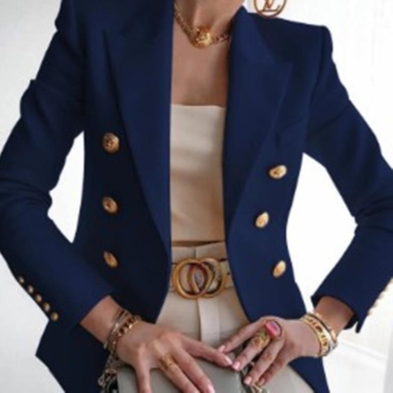 

QICED Женский осенне-зимний модный повседневный костюм однотонного цвета, короткий жакет XL темно-синий