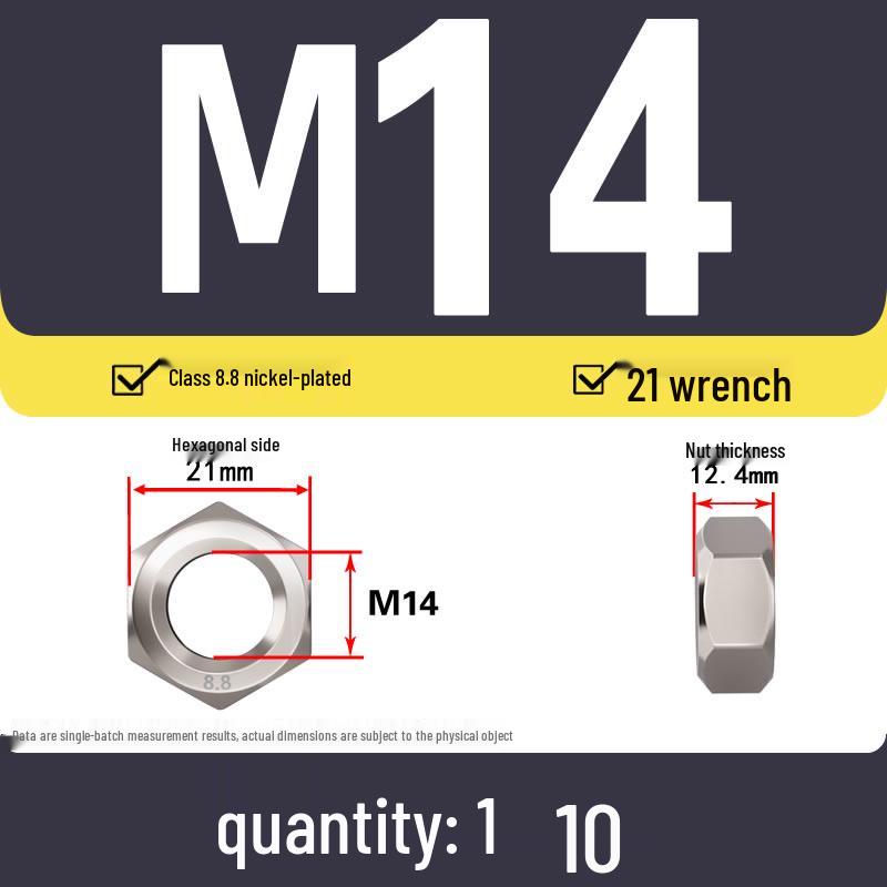 High-Strength Nickel-Plated Hex Nut Collection: Grade 8.8 Cap & Bolt Nuts M3-M12
