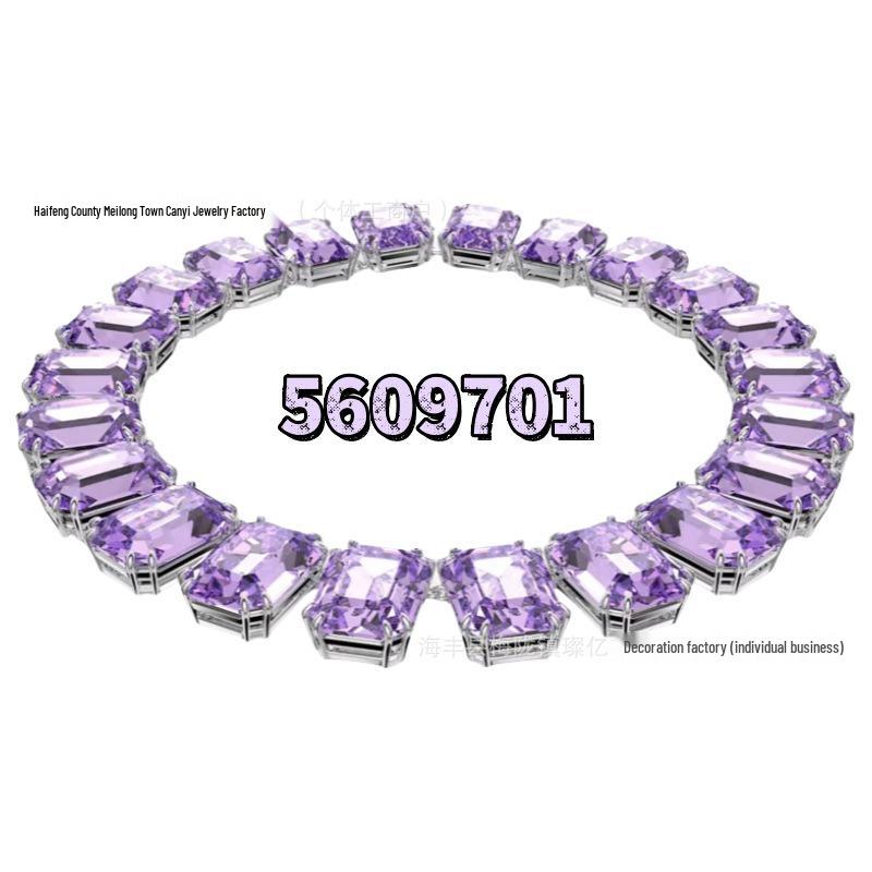 Shi Family Exquisite Purple Octagonal Rhinestone Necklace & Choker Bracelet Set