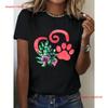 Spring And Summer Season Top Fun Floral Paw Print Unisexs Round Neck T Shirt Vintage Breathable Soft Versatile