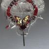 Eyes Y2K Velvet Necklace Gothic Style Tassel Beaded Necklace Vintage Butterfly Rose Choker  Club