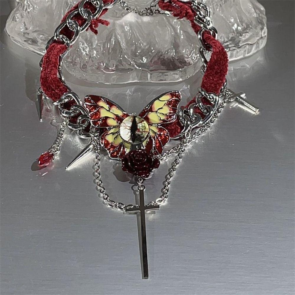 Eyes Y2K Velvet Necklace Gothic Style Tassel Beaded Necklace Vintage Butterfly Rose Choker Club